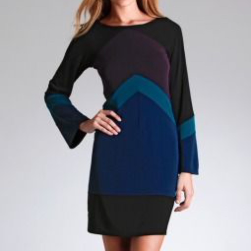 Hale Bob Long Sleeve Dress with Color Block Chevron Design Size Small